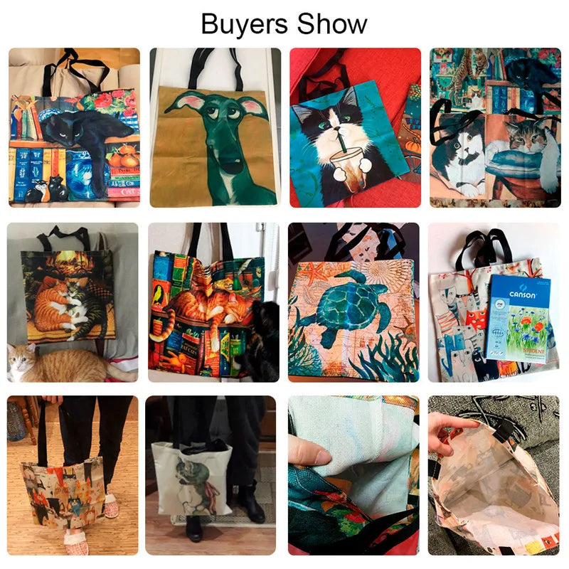 Custom Photo Tote Bag Personalized Reusable Grocery Shopping Shoulder Bag with Foldable Design Polyester Storage Pouch