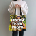 Custom Photo Tote Bag Personalized Reusable Grocery Shopping Shoulder Bag with Foldable Design Polyester Storage Pouch