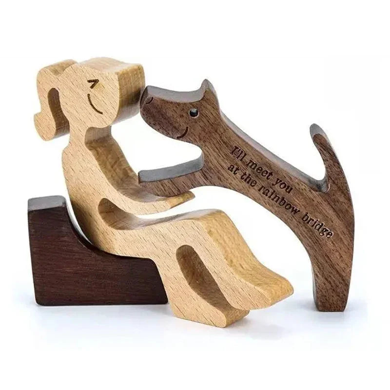 Free Personalized Custom Name Wooden Dog and Human Creative Craft Handmade Figurine Ornement Decor Gifts for Your Dog Cat Gifts