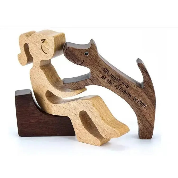 Free Personalized Custom Name Wooden Dog and Human Creative Craft Handmade Figurine Ornement Decor Gifts for Your Dog Cat Gifts