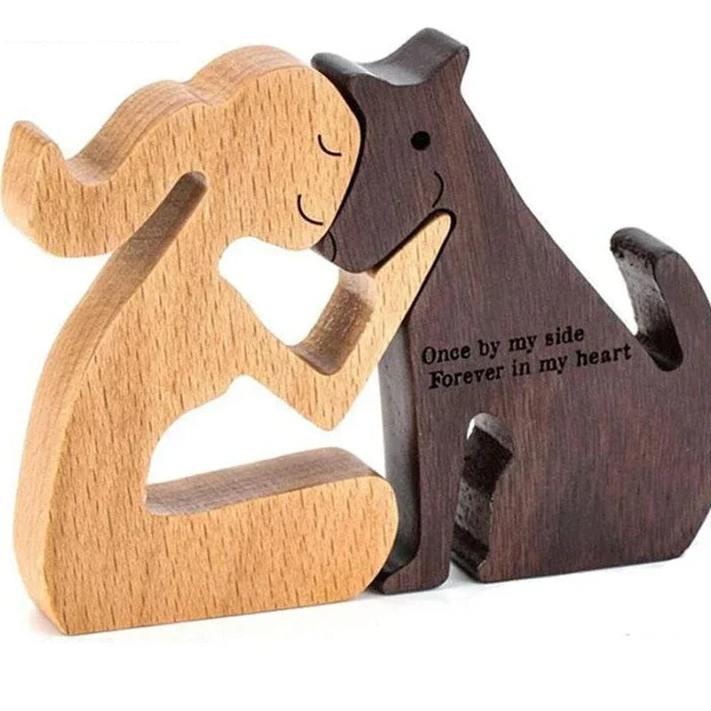 Free Personalized Custom Name Wooden Dog and Human Creative Craft Handmade Figurine Ornement Decor Gifts for Your Dog Cat Gifts