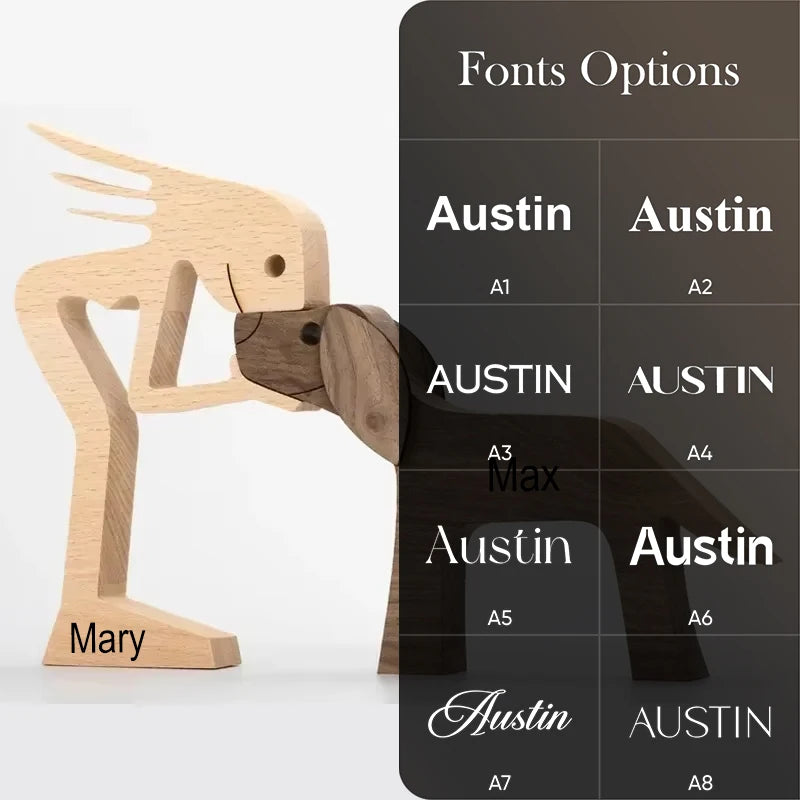 Free Personalized Custom Name Wooden Dog and Human Creative Craft Handmade Figurine Ornement Decor Gifts for Your Dog Cat Gifts