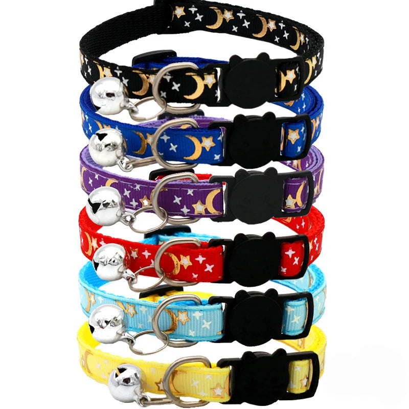 Collier pour chat étoile et lune avec clochette