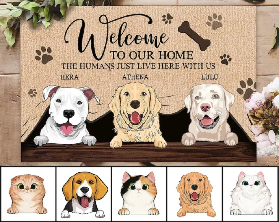 Custom Dog Doormat Personalized Welcome Pets Mat Funny Dogs Rugs For Pet Lovers Housewarming Gifts Custom Camping  Kennel Mat