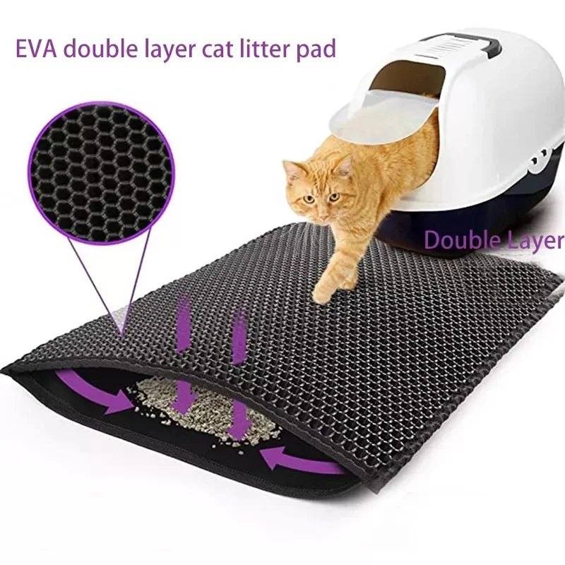 Tapis de litière double couche pour chat