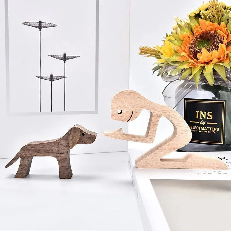 Free Personalized Custom Name Wooden Dog and Human Creative Craft Handmade Figurine Ornement Decor Gifts for Your Dog Cat Gifts