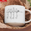 Mug en céramique personnalisé avec silhouettes d'animaux et prénoms gravés